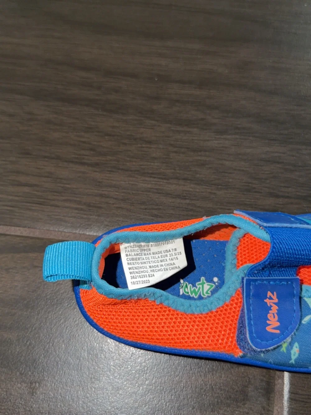 Newtz Kids' Blue & Orange Shark Print Water Shoes with Hook-and-Loop Strap